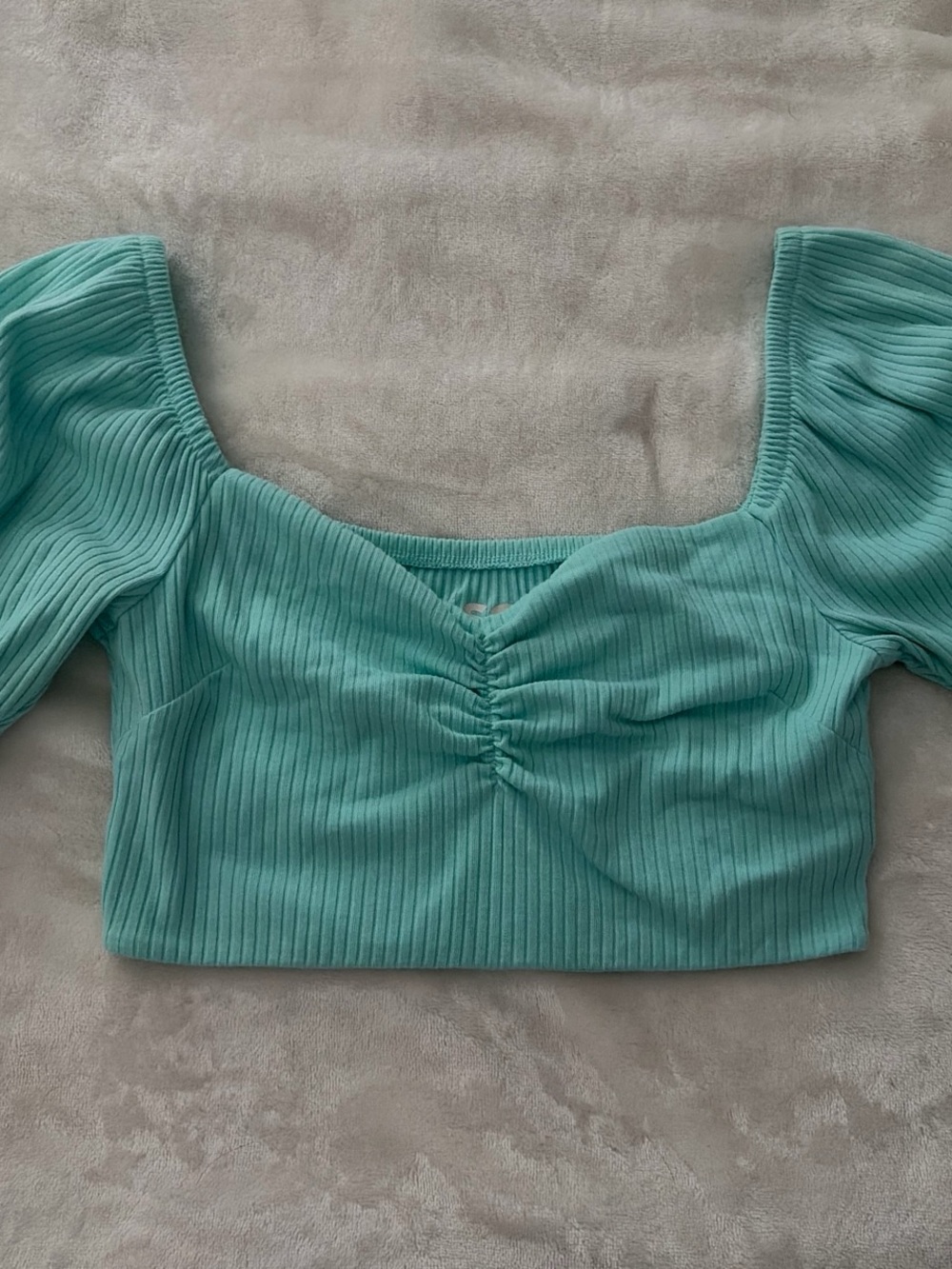 SO Mint Green Ribbed Square-Neck Crop Top